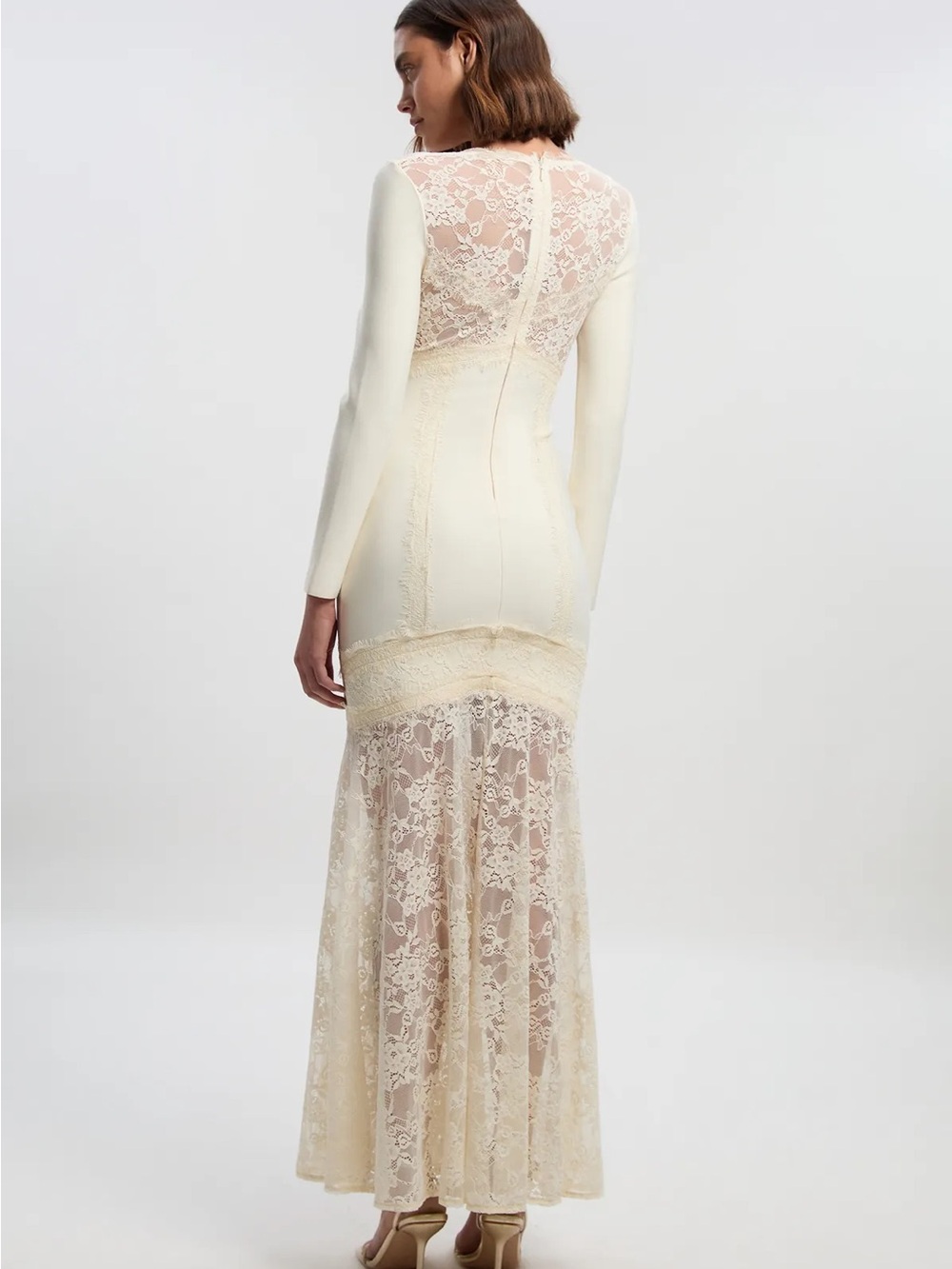 Karen Millen- ivory off white Lace Midi Maxi long sleeve stretchy bandage Dress - Picture 5 of 7